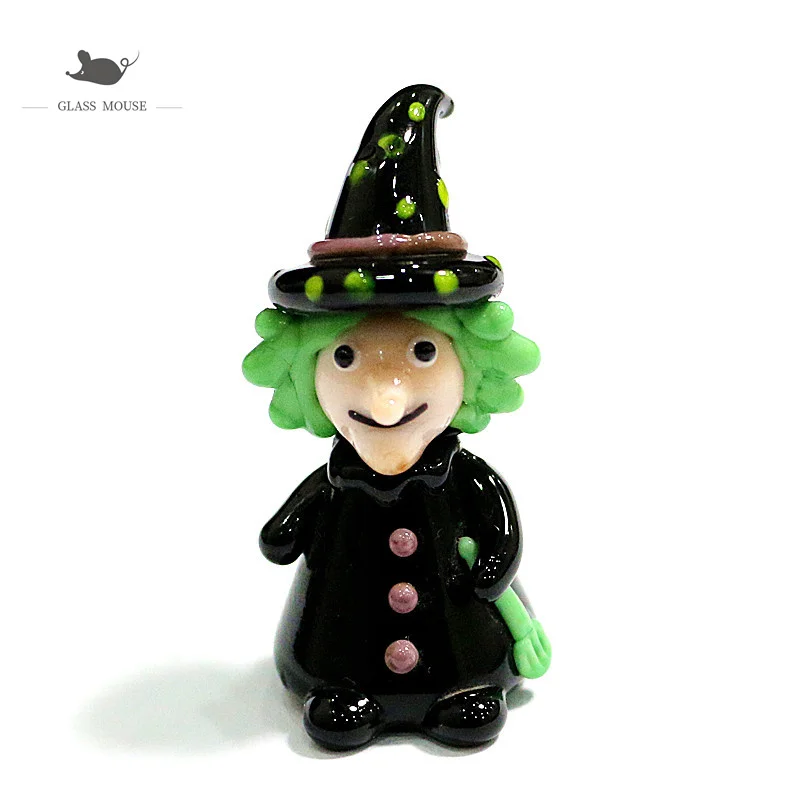 

Halloween Glass Witch Figurine Ornaments Handmade Mini Cute Vivid Simulation Cartoon Character Image Holiday Party Gift For Kids