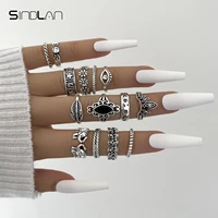 sindlan 14pcs vintage evil eye silver color rings for women punk flower star crystal female emo fashion jewelry anillos bague