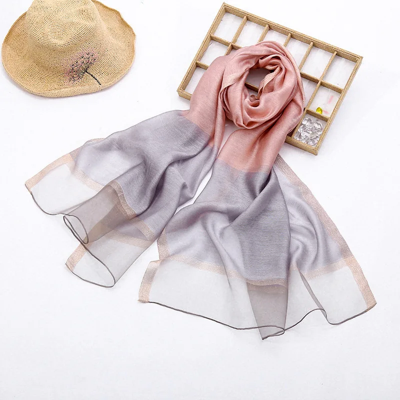 

Two Tone Color Silk Wool Scarf Soft Wrap for Women Shawls And Wraps Lady Travel Pashmina High Quality Four Season Neck Scarves