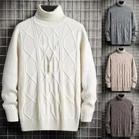 malemens sweater solid color high collar twisted texture thick loose male sweater for daily wear