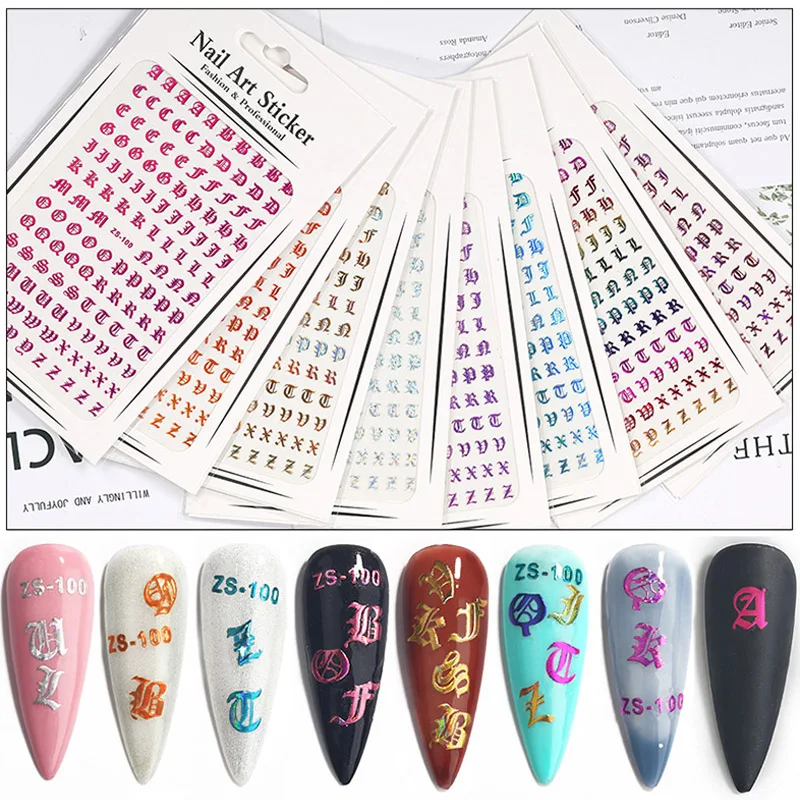 

Holographic Letter Symbol Nail Decal 8 Color Laser Hot Stamping Sticker Symbol Template Slider Word Character Nail Art Accessori