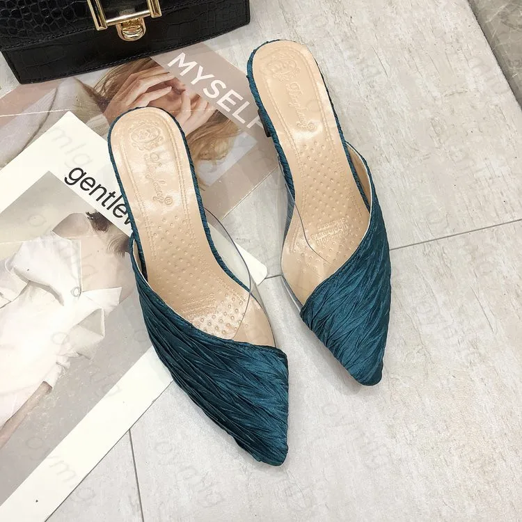 

2021 Mules shoes women kitten heel slides slip on loafers sexy pointed toe stiletto heel comfortable slipper shoes high heels