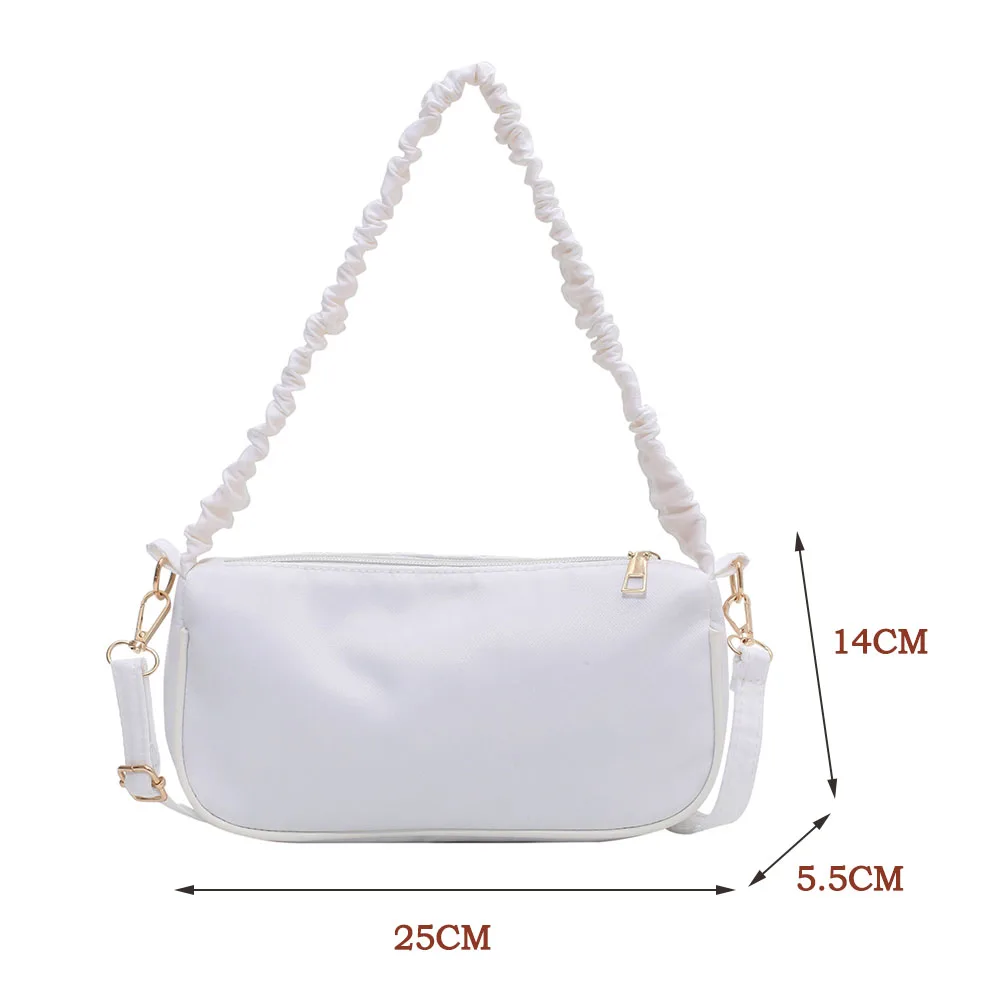

Fashion Women Solid Color Pleated Handle Underarm Bags Ladies Nylon Shoulder Messenger Tote Handbag Simple Daily Pouch