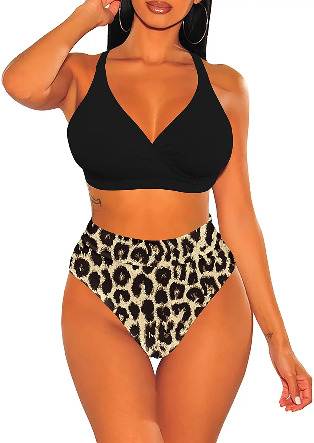 

Summer Solid Two Piece Swimsuit Female Open Back Cross Bandage Biquinis Beach Bathsuit Women's High Waisted Thong Bikini Set