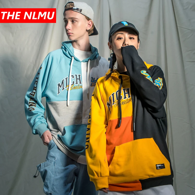 Цветные Лоскутные толстовки с капюшоном для мужчин и женщин пуловер в стиле