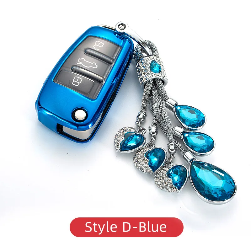 Style D-Blue Автомобильный чехол для ключей, брелок для ауди Audi A1 S1 A3 8V 8P S3 Q3 Q7 TT, аксессуары для интерьера - Название цвета: Style D-Blue