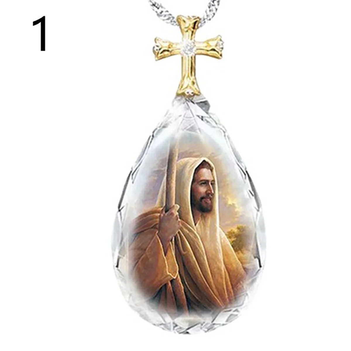 

Qilimigu 4 Styles of Exquisite and Fashionable 925 Sterling Silver 18K Gold Crystal Jesus Pendant Necklace. Religious