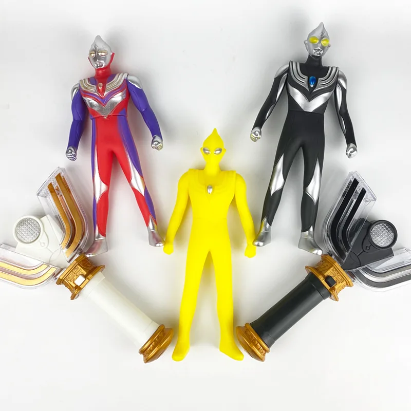 

New 23cm Soft Rubber Ultraman Glitter Tiga Dark Puppets 23cm Black Spark Lens Action Figures Model Children's Acousto-optic Toys