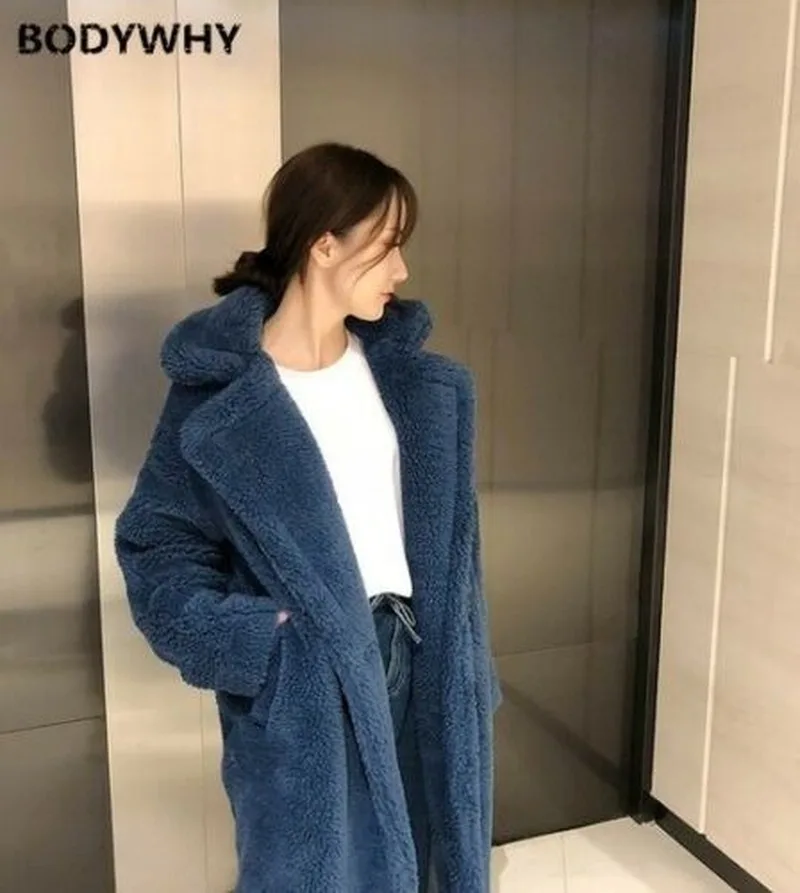 2020 Autumn Winter Casual Women Woolen Coat Teddy Long Overcoat Color Fashion Warm Loose Thicking Wool Blends Oversize Outwear