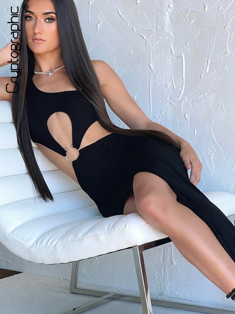 

Cryptographic Sexy Cut It Out Split Maxi Dress for Women Sleeveless Backless Summer Elegant Outfits Club Party Dresses Clothes