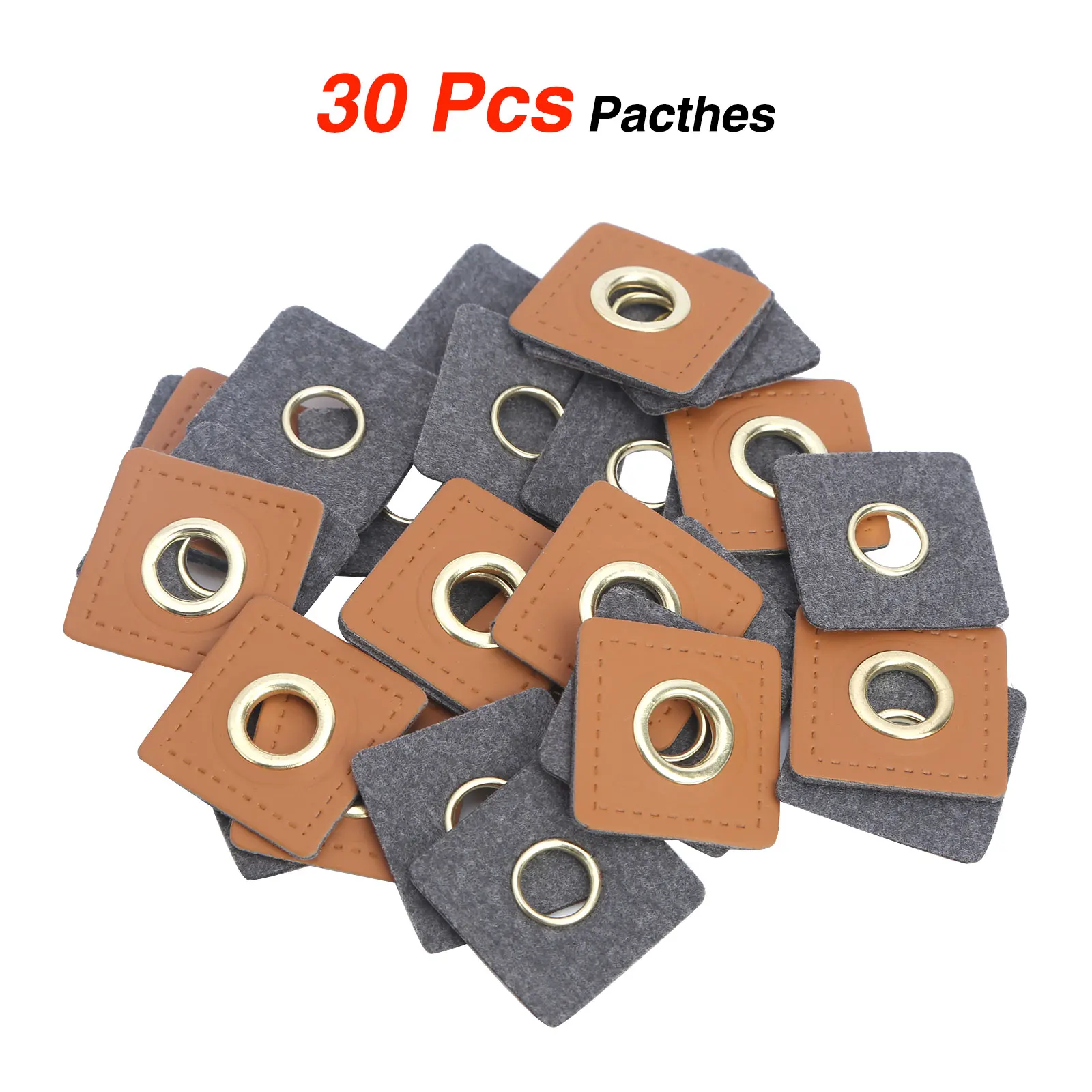 

30 Pcs Inner 8mm PU Leather Pacthes Sew on Badges Patch Labels Metal Brass Eyelets Grommets Square Triangle DIY Accessories