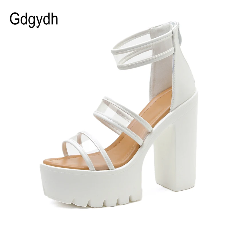 Gdgydh Transparent PVC Women Heeled Sandals Open Toe White Female Shoes Wedding Summer Sandals Platform High Heels Breathable