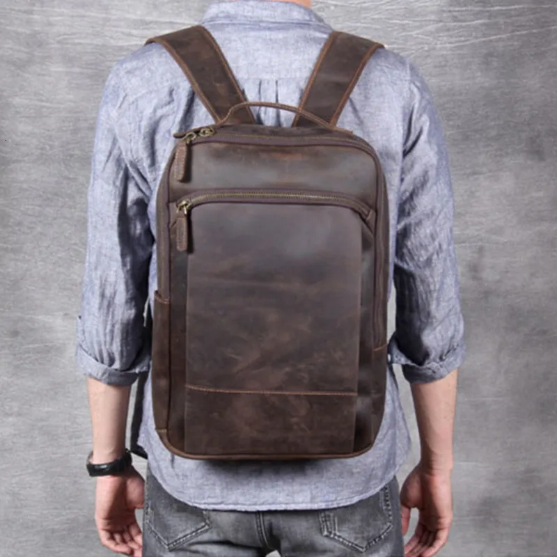 Новая мужская кожаная сумка для компьютера, рюкзак Mochilas Hombre, винтажная кожаная сумка Mad Horse, кожаный рюкзак с защитой от кражи