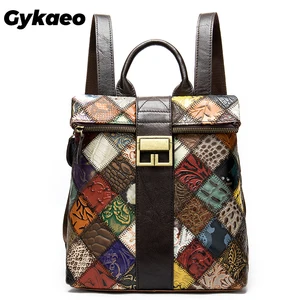 Рюкзак Gykaeo из натуральной кожи в стиле ретро для женщин, повседневные Лоскутные сумки в клетку для девушек, уличные сумки для покупок