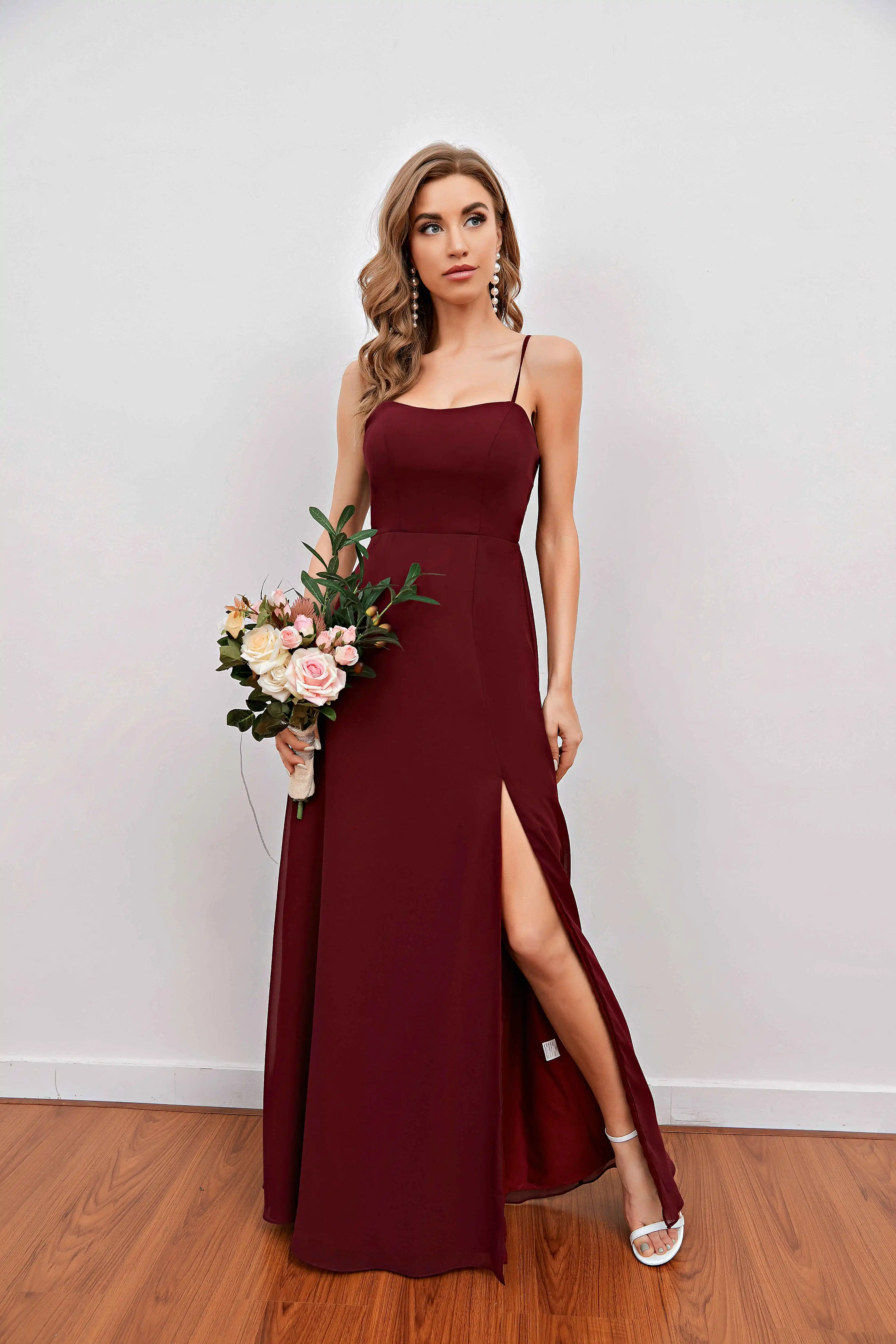 

Berylove Long Burgundy Evening Dresses Formal Prom Dresses Spandex Party Dress Celebrity Dress Side Slit vestidos de noite