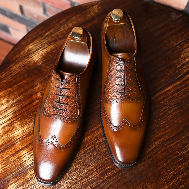 

Phenkang Men Genuine cow leather brogue wedding Business mens casual flats shoes 2020 black vintage oxford shoes for men's shoes