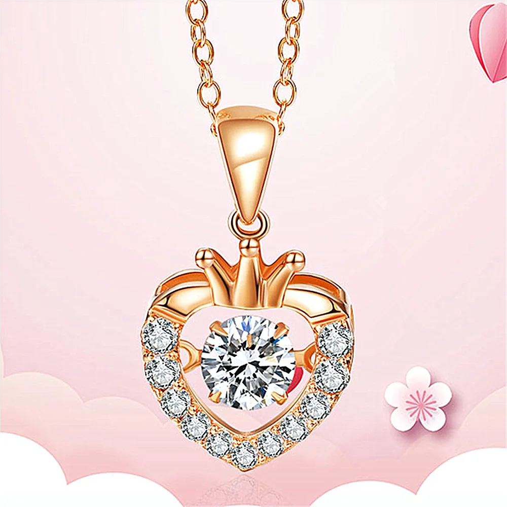 

Luxury Crystal Heart Pendant Necklace For Women Jewelry Trendy Rose Gold Crown Necklaces Female Silver Plated Choker Accessories