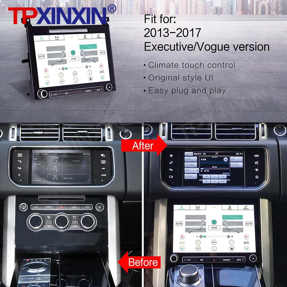 

Android 10 For Land Rover Range Rover Vogue L405 2013 2014 2015 2016 2017 IPS Touch LCD Air Conditioner Screen Car Multimedia