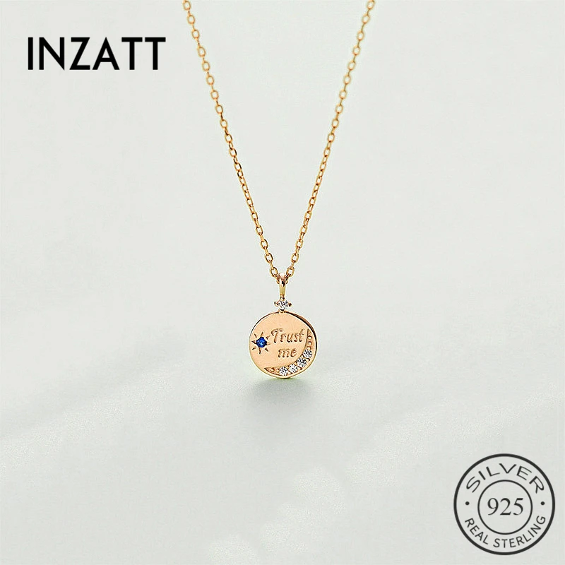 

INZATT Real 925 Sterling Silver Blue Zircon Moon Pendant Necklace For Fashion Women Party Minimalist Fine Jewelry OL Accessories