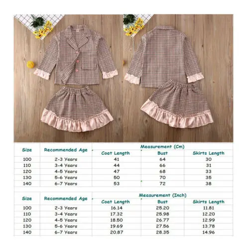 Детский костюм из 2 предметов для маленьких девочек Повседневная клетчатая