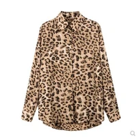 dancing wings autumn womens long sleeve lapel chiffon leopard shirts casual tops