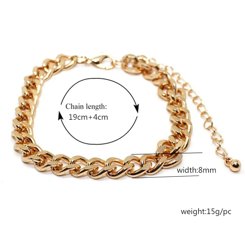 

Fashion Gold Color Cuban Link Bracelet Curb Chain Bracelet Men Women Hippie Hip hop Jewelry Wholesale Party Gifts