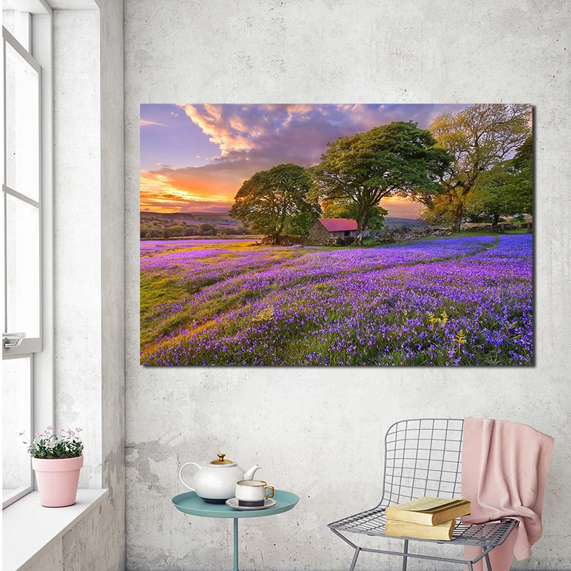 

Sunset Lavender Flower Fields Poster Canvas Painting Print Living Room Home Decor Modern Wall Art Oil Painting Pictures Artwork