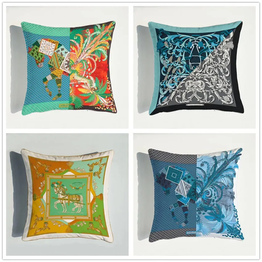 Чехол для диванной подушки 45x45 см с изображением лошади цветов розовый на