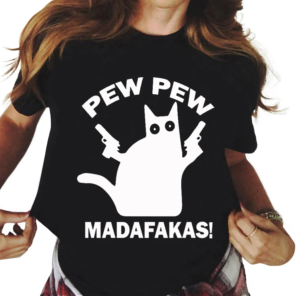 

Новая Черная футболка Pew Madafakas, Повседневная футболка унисекс из модала и полиэстера, Повседневная футболка с круглым вырезом и коротким рук...