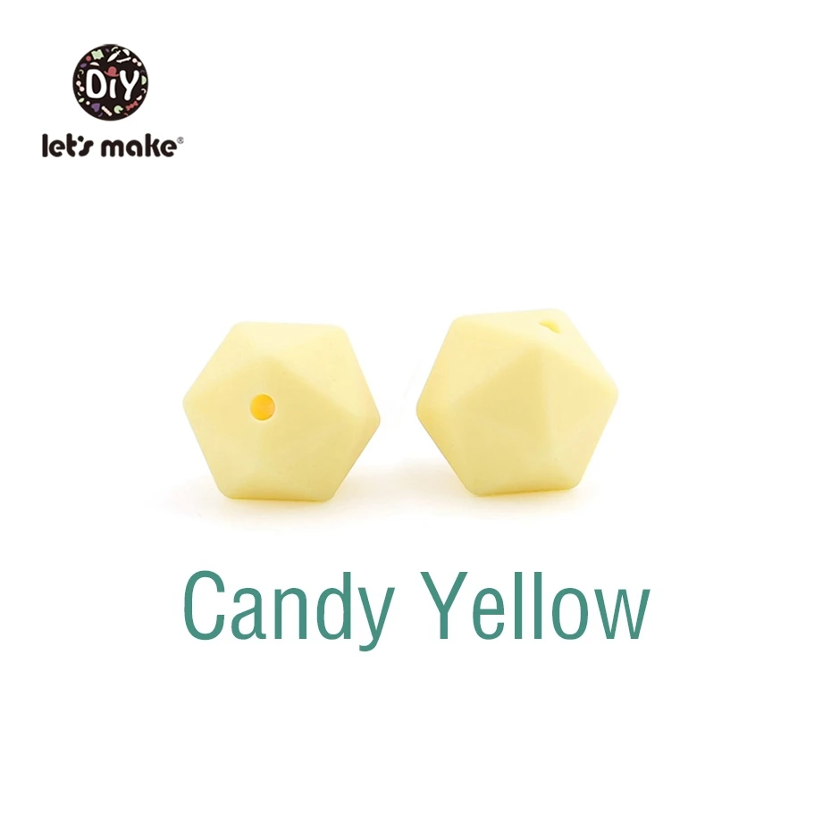 Candy Yellow Let's Make 10 шт. 14 мм Силиконовые Бусины шестиугольник Bpa Бесплатно Силиконовый Прорезыватель Diy Прорезыватель для зубов Детские Жевательные Аксессуары Детские Прорезыватели - Цвет: Candy Yellow
