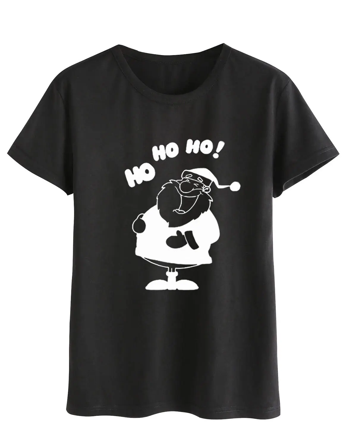 

Женская хлопковая Футболка в стиле Харадзюку, черная забавная Рождественская футболка с круглым вырезом и принтом Санта-Клауса в стиле Хо, модная женская одежда с коротким рукавом
