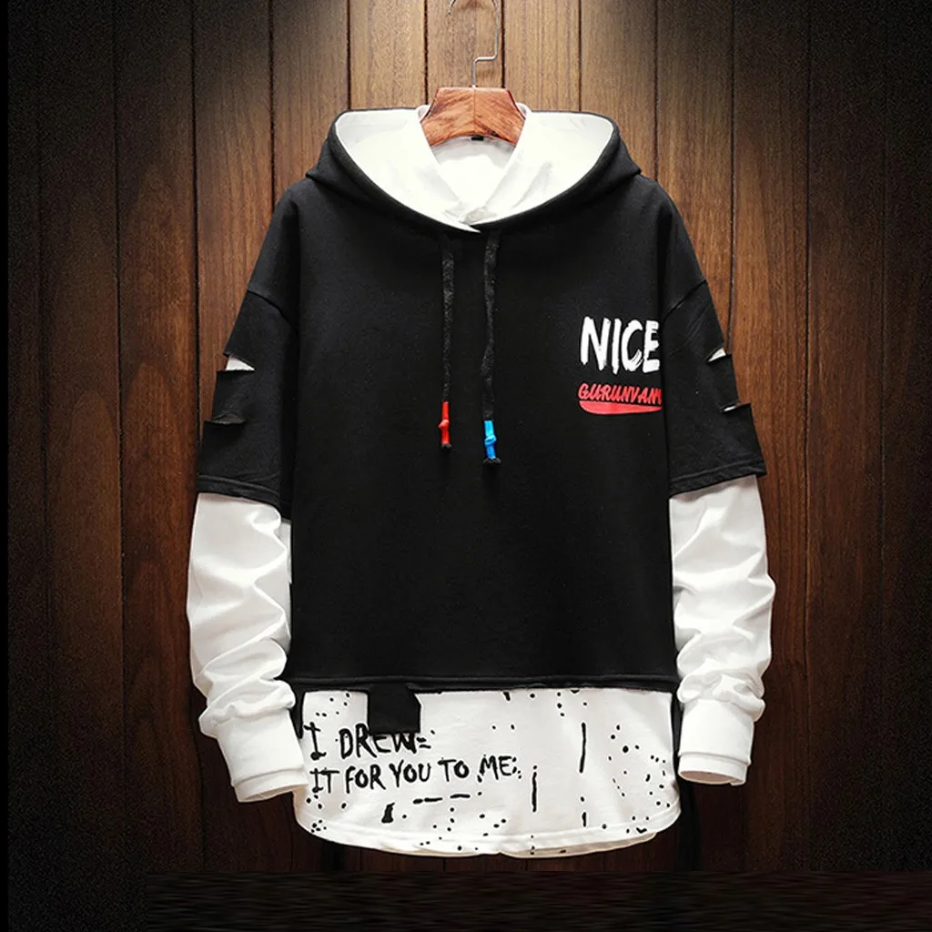 Мужские толстовки толстовка с капюшоном осенняя мужская мода имитация двух