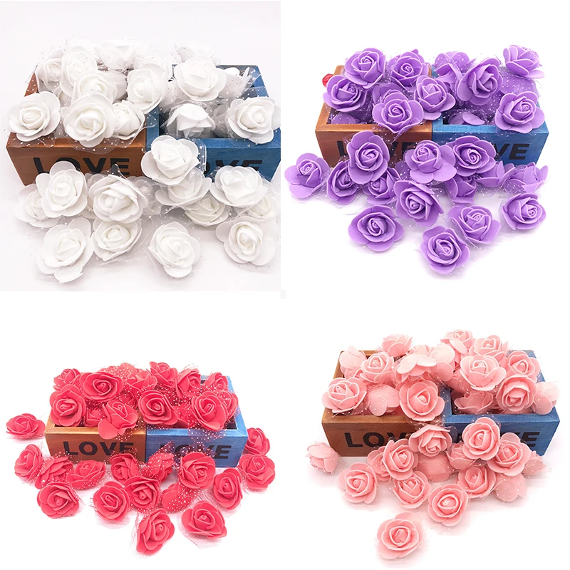 

100Pcs/lot 3cm DIY Handmade Foam Flowers 3cm Rose Flower Head Artificial PE Foam Rose Wedding Decoration Scrapbooking Crafts