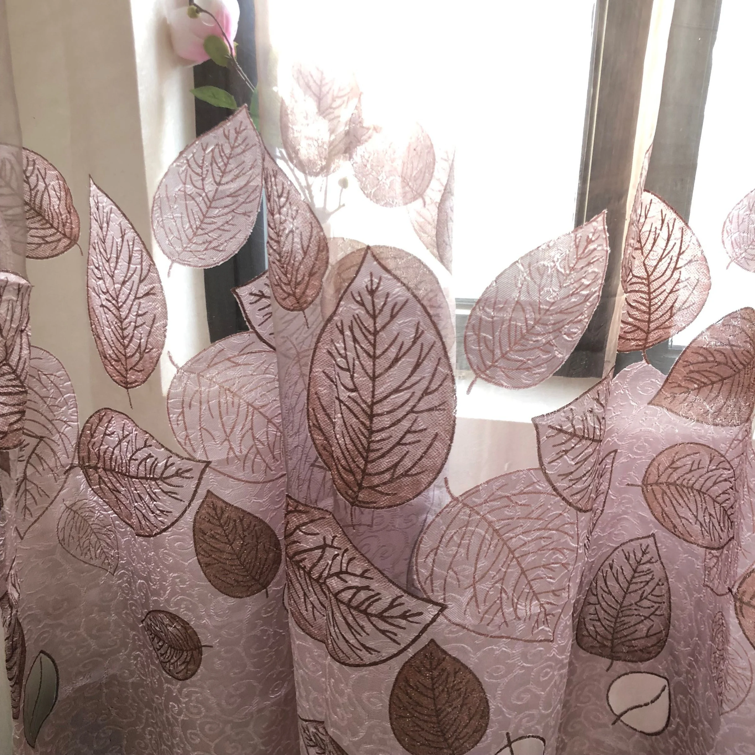 Шторы на окна с узором в виде листьев прозрачные шторы из тонкой ткани для