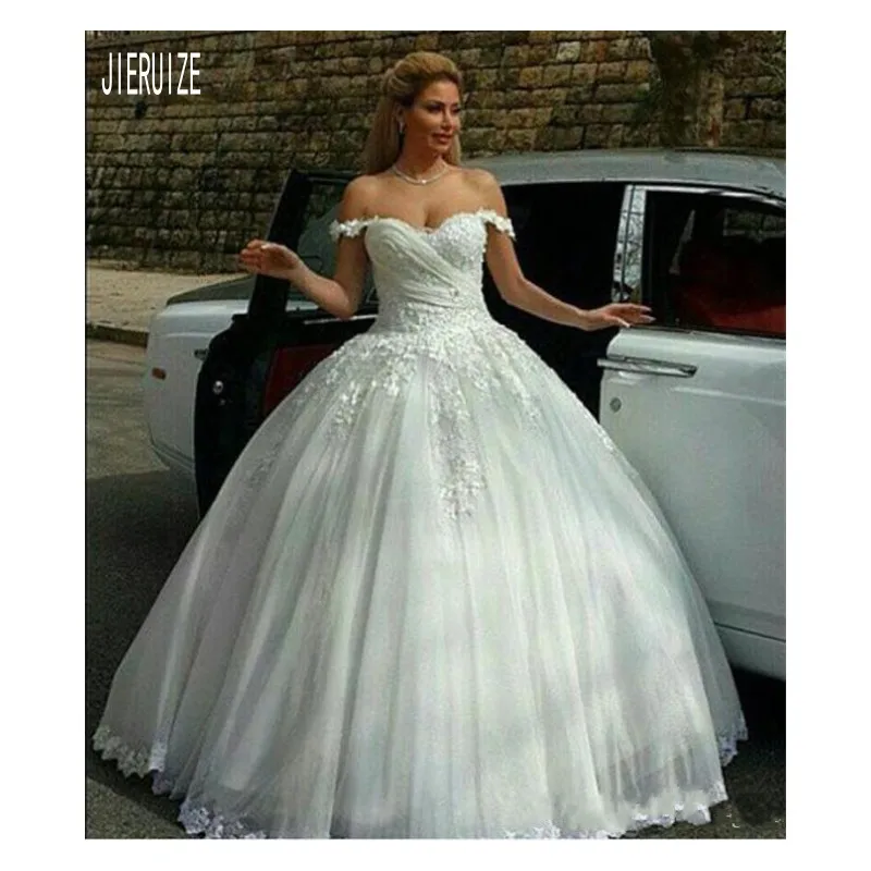Кружевное бальное платье JIERUIZE свадебные платья с аппликацией и открытыми
