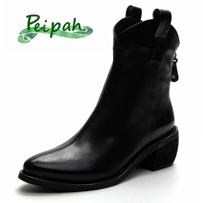 

PEIPAH Pointed Toe Winter Snow Rubber Boots Women Luxury Genuine Leather Shoes Ladies Wedges Platform Ankle Boots Female Fashion