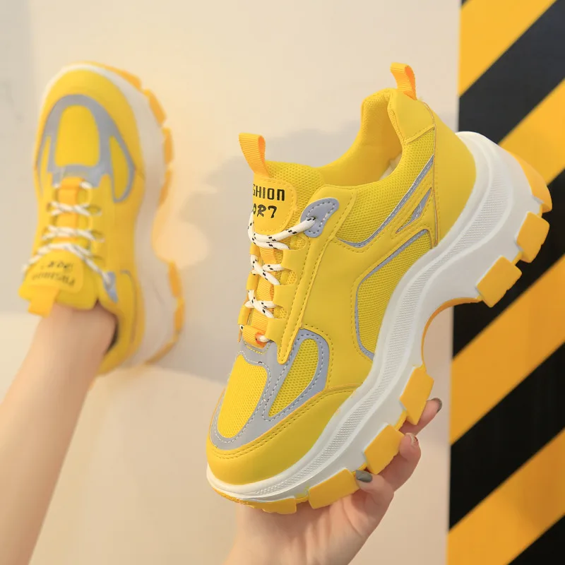 Женские кроссовки на вулканизированной подошве Желтые Повседневные платформе 7