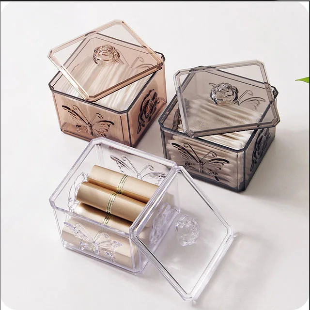 Прозрачный органайзер для макияжа коробка хранения косметики ватный тампон