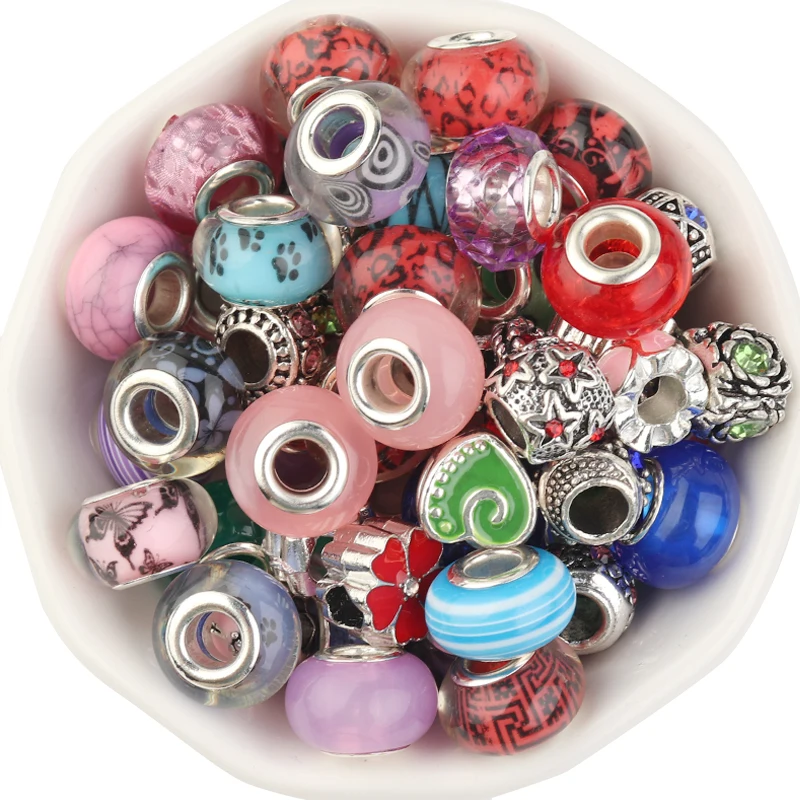 

40pcs/lot Alloy Drip Oleoresin Large Hole Bead Random Mixed Color Round Beads For Jewelry Making Necklace Bracelet Creative DIY