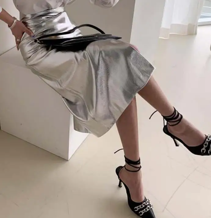 

New arrival spring ol pu pencil skirt women high wasit split package hip knee length work wear skirt