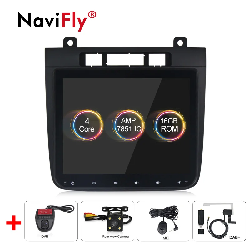 camera dvr dab NaviFly Android 9,1 автомобильный мультимедийный плеер для Volkswagen Touareg 2012- Стерео Радио DVD gps навигация четырехъядерный HD 1024*600 - Цвет: camera dvr dab