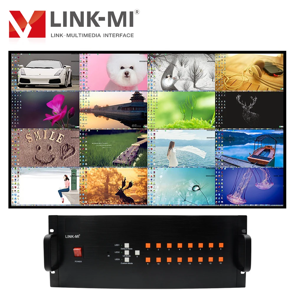LINK-MI 16-канальный видеорегистратор монитор HD видео синтезатор 16x1 HD Multiviewer HDMI VGA BNC вход CVBS сигнала пульта дистанционного управления RS232 1920x1080p