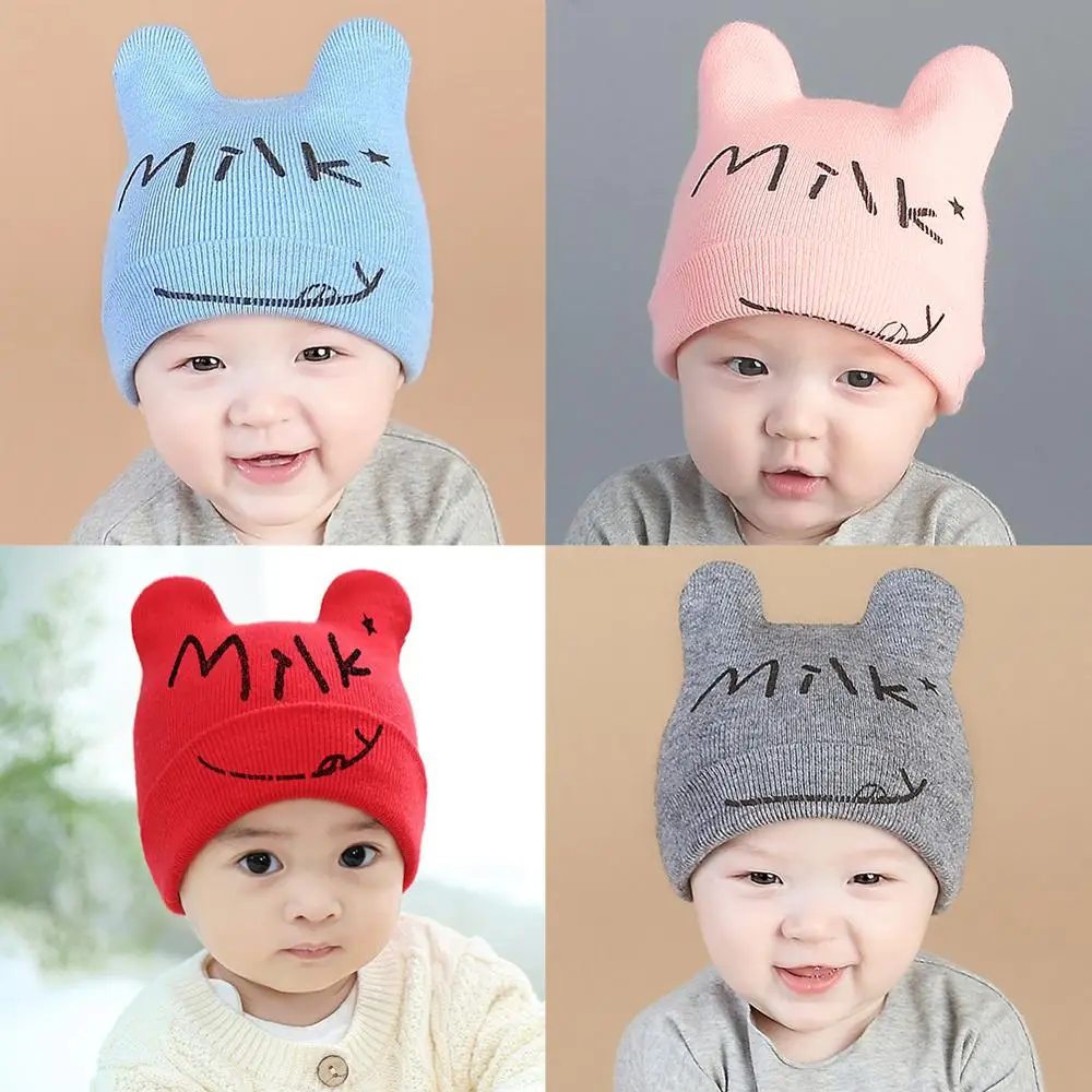 Шапочка вязаная детская шапка с принтом молочной улыбки детский зимний теплый