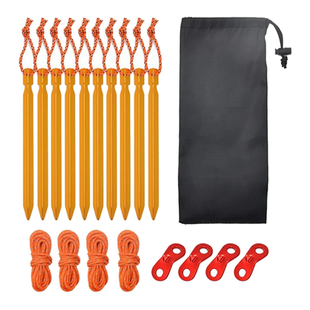 

10pcs 7001 Aluminum Tent Stakes - Ultralight Tri-cone Tent Pegs with Rope, Metal