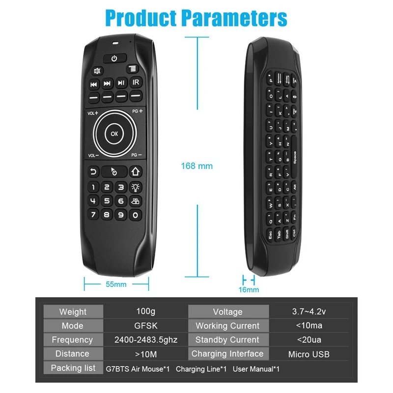 Bluetooth 5.0 Mini Keyboard G7BTS Gyroscope Backlit IR Learning Air Mouse Remote Control for Smart TV Box Laptop Tablet | Компьютеры и