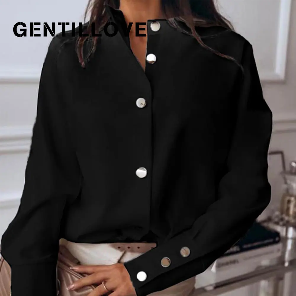

Блузка женская с длинным рукавом и металлическими пуговицами, свободного покроя