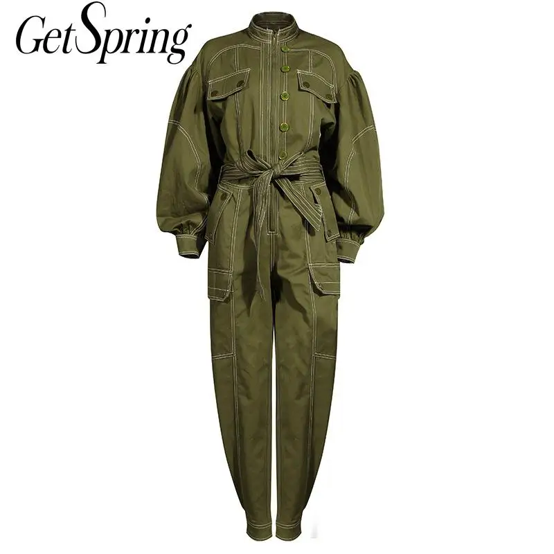 Getspring женский комбинезон с пышными рукавами, винтажный комбинезон, женский комбинезон, винтажный Повседневный боди с длинным рукавом, 2020, но...