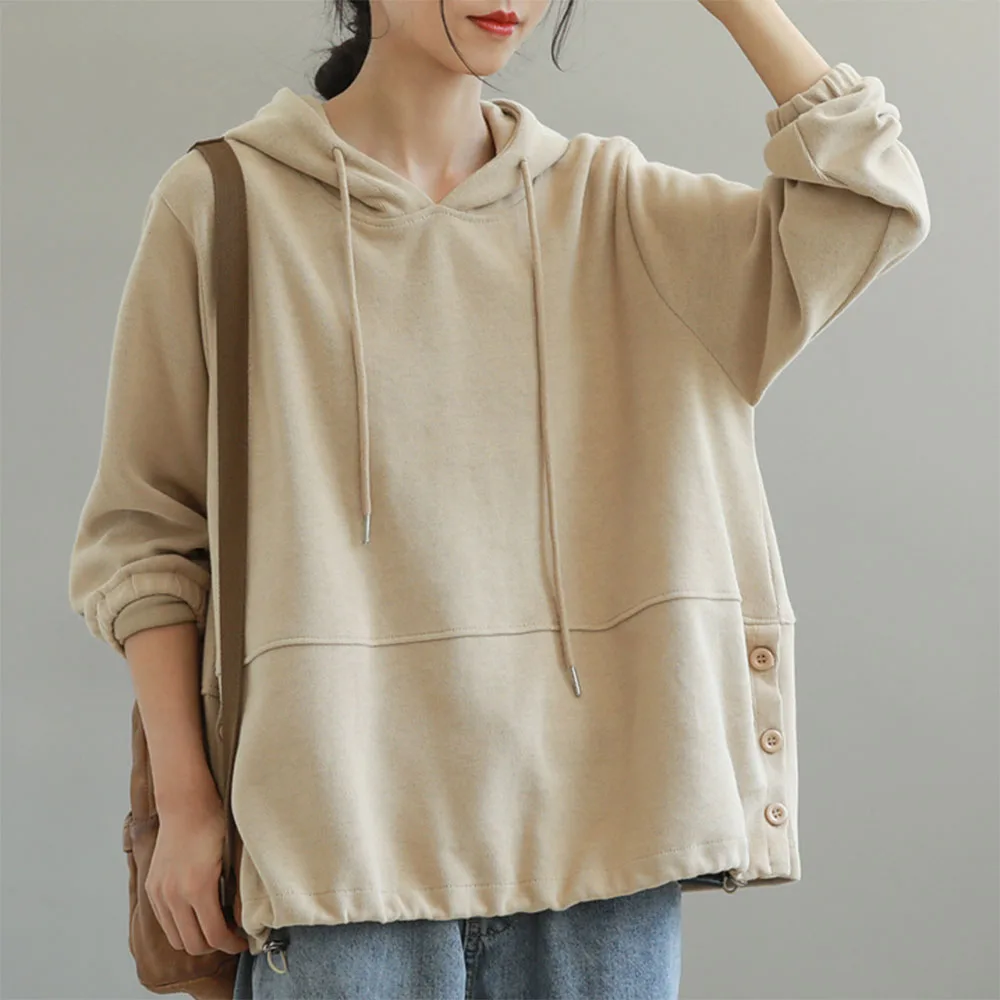 

2021 New Women Hoodie Solid Color Fashion Hooded Long Sleeve Japanese Style Casual Simplicity Autumn Winter Pullover Women