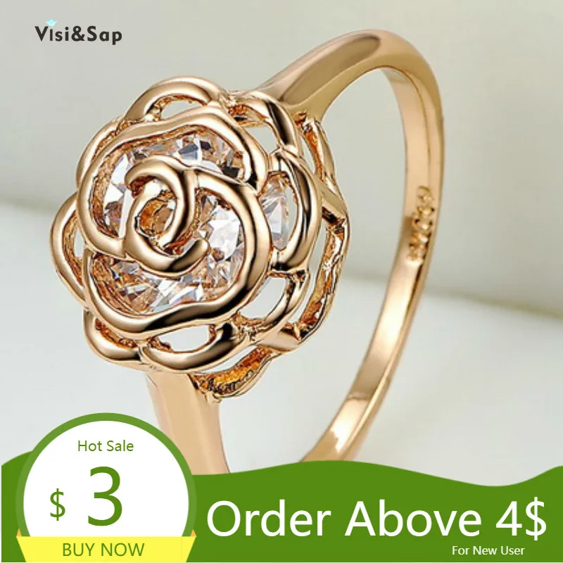 Visisap Rose Gold Цвет кольца для женщин Белый циркония инкрустация кольцо модное