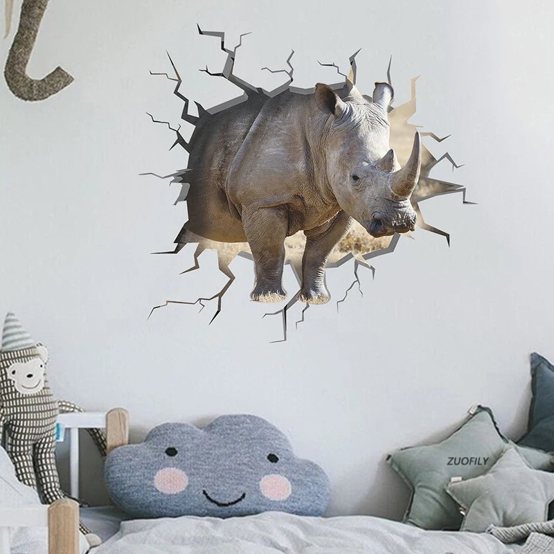 Яркие 3D наклейки на стену в виде льва/свинки/носорога/Тигра/акулы/динозавра